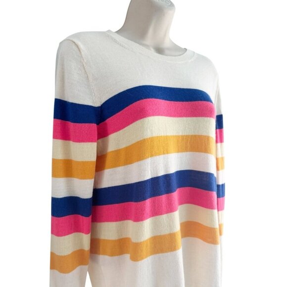 Banana Republic Woman's Sz M Washable Merino Wool Stripe Sweater Cream Blue Pink - Picture 2 of 6